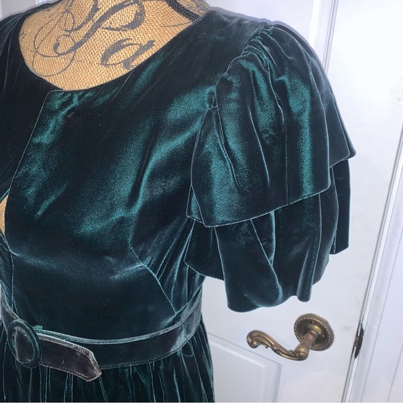Vintage 70's 80's, Act 1 New York, Emerald Green Forrest Green Velvet Dress - Picture 4 of 13